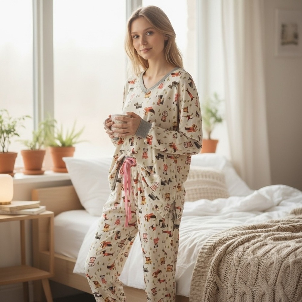 Cuddl Duds Soft Velour, 2 piece Pajama Set, Dog print size X Large